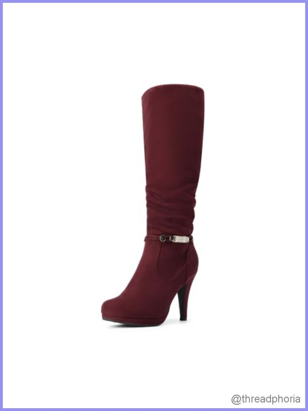 Faux Suede Rhinestone Knee High Platform Heel Boots with Faux Fur Lining
